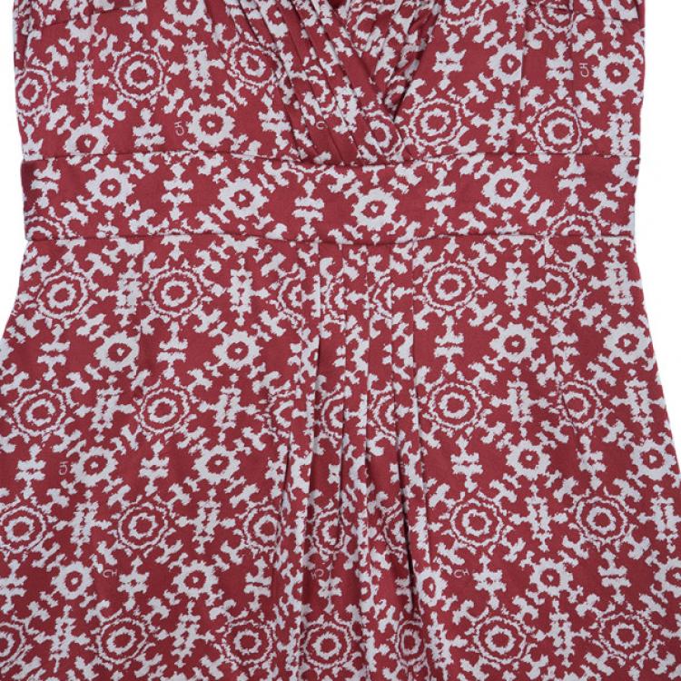 Pre Owned CH Carolina Herrera Red Printed Dress L