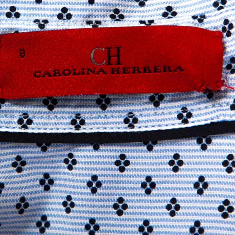 Pre Owned CH Carolina Herrera Blue Striped Four Dot Print Cotton Shirt M