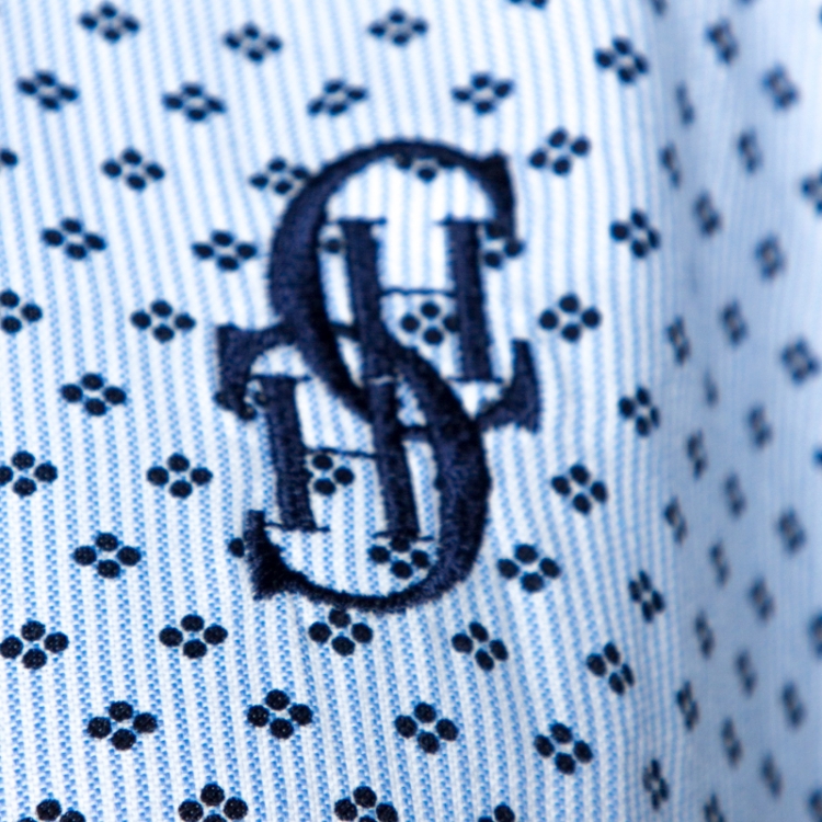 Pre Owned CH Carolina Herrera Blue Striped Four Dot Print Cotton Shirt M