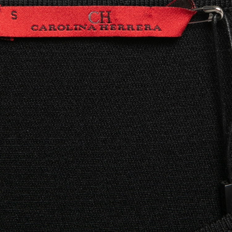 Pre Owned CH Carolina Herrera Black Knit Pleated Peplum Top S