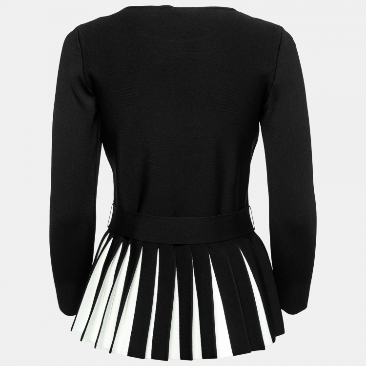 Pre Owned CH Carolina Herrera Black Knit Pleated Peplum Top S