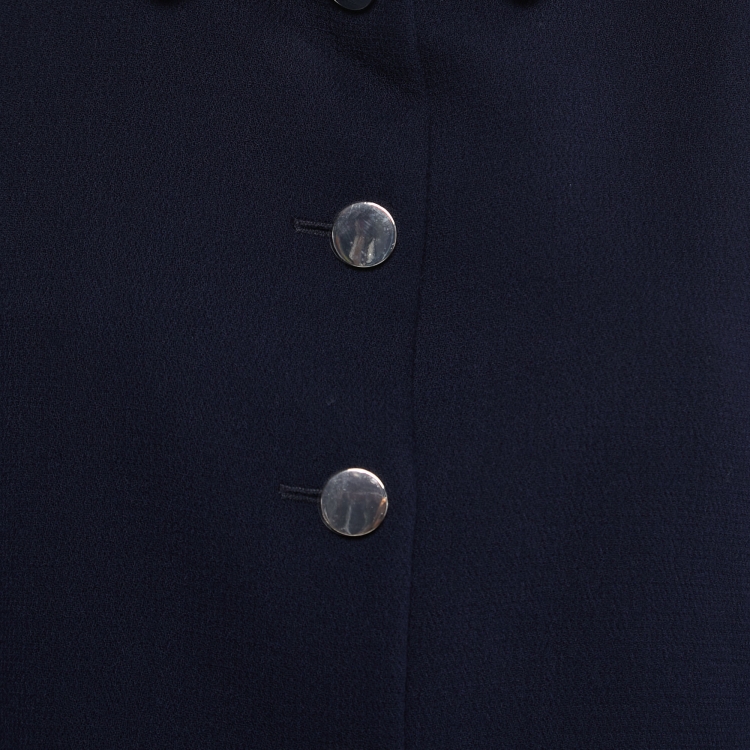 Pre Owned CH Carolina Herrera Navy Blue Wool Button Front Jacket L