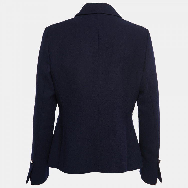 Pre Owned CH Carolina Herrera Navy Blue Wool Button Front Jacket L