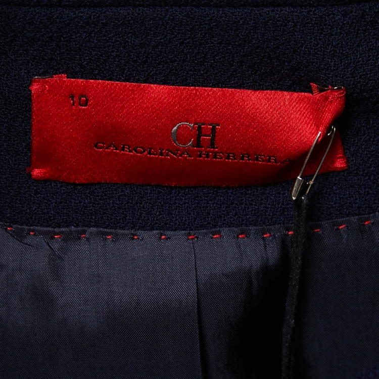Pre Owned CH Carolina Herrera Navy Blue Wool Button Front Jacket L