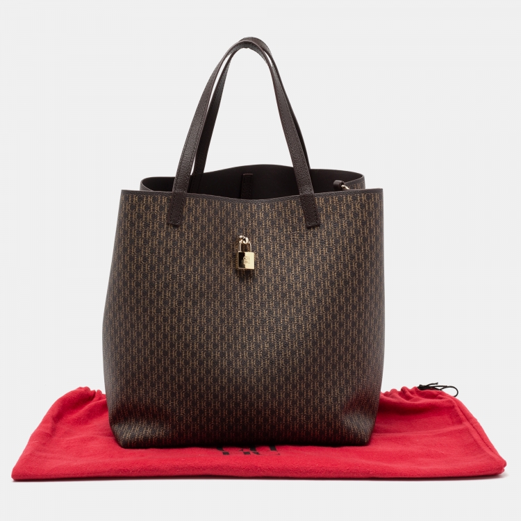 Pre Owned CH Carolina Herrera Dark Brown Monogram Coated Canvas And Leather Shopper Tote