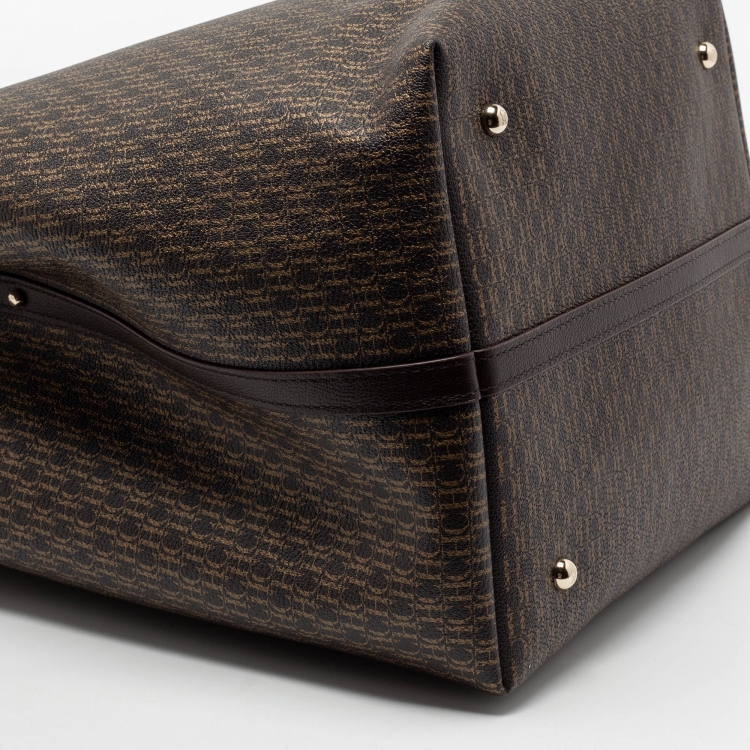 Pre Owned CH Carolina Herrera Dark Brown Monogram Coated Canvas And Leather Shopper Tote