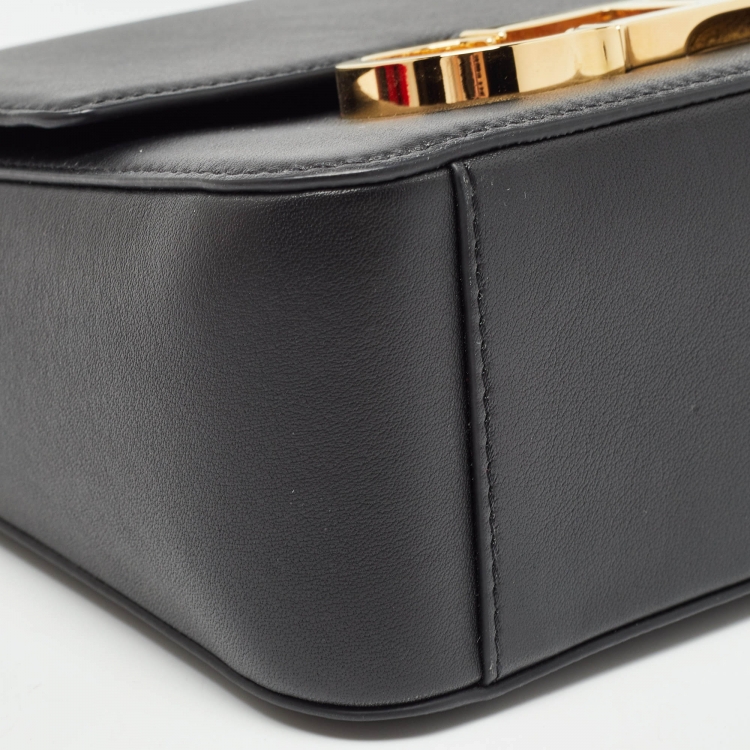 Pre Owned CH Carolina Herrera Black Leather Medium Initials Insignia Shoulder Bag