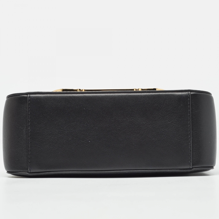 Pre Owned CH Carolina Herrera Black Leather Medium Initials Insignia Shoulder Bag