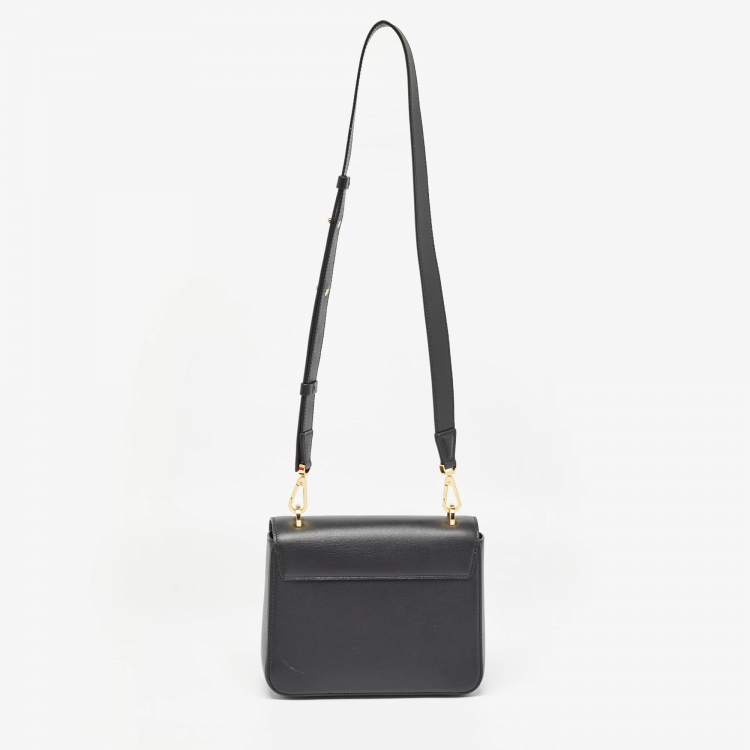 Pre Owned CH Carolina Herrera Black Leather Medium Initials Insignia Shoulder Bag