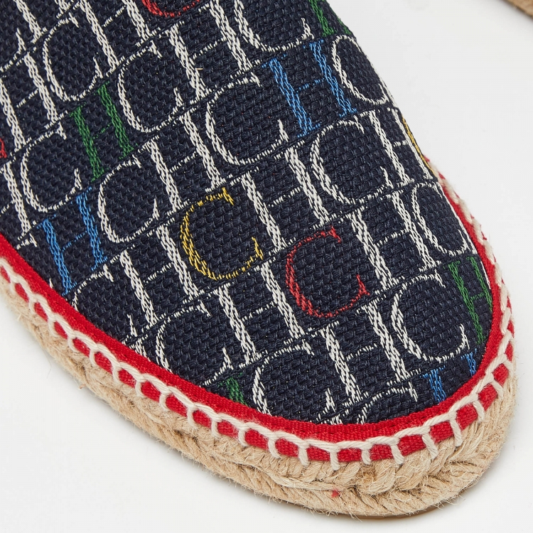 Pre Owned CH Carolina Herrera Multicolor Monogram Canvas Espadrille Flats Size 40