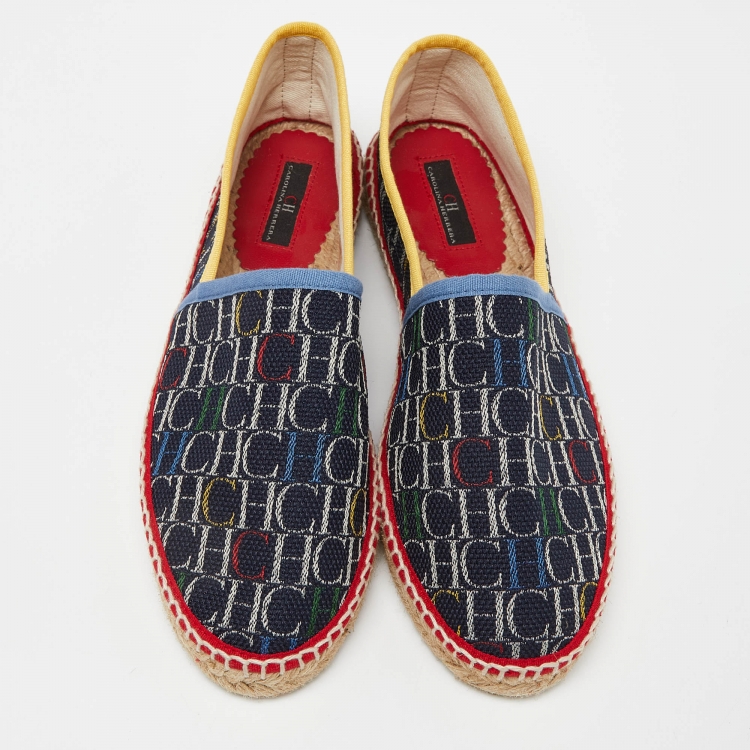 Pre Owned CH Carolina Herrera Multicolor Monogram Canvas Espadrille Flats Size 40