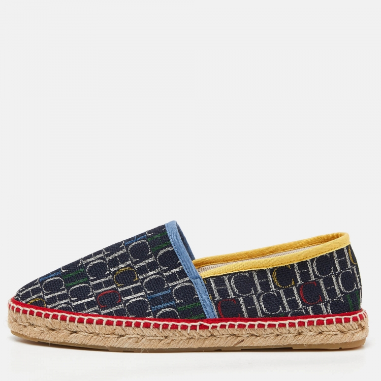 Pre Owned CH Carolina Herrera Multicolor Monogram Canvas Espadrille Flats Size 40
