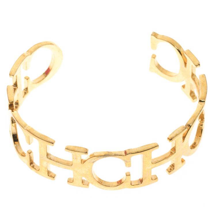 Carolina Herrera CH Gold Tone Wide Open Cuff Bracelet 18cm CH Carolina ...