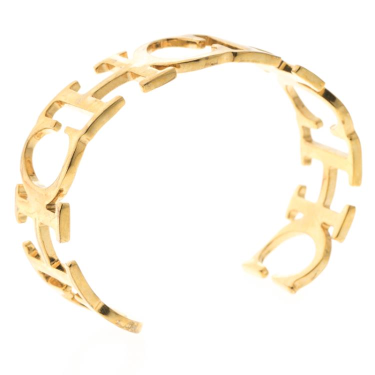 Pre Owned Carolina Herrera CH Gold Tone Wide Open Cuff Bracelet 18cm