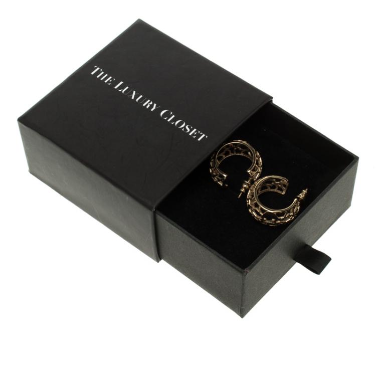 Pre Owned Carolina Herrera CH Open Cut Work Gold Tone Hoop Earrings