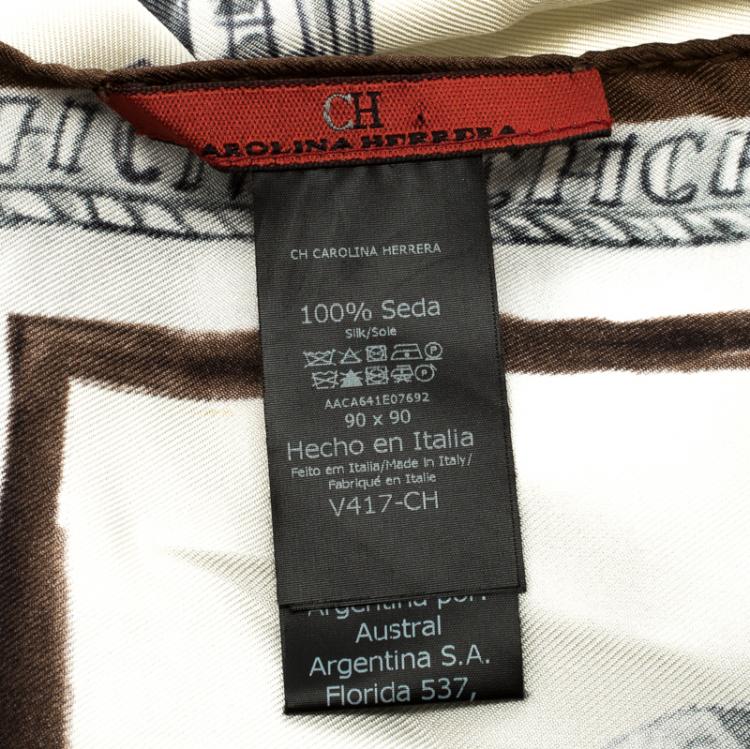 Pre Owned CH Carolina Herrera Cream Lock and Key Print Silk Square Scarf