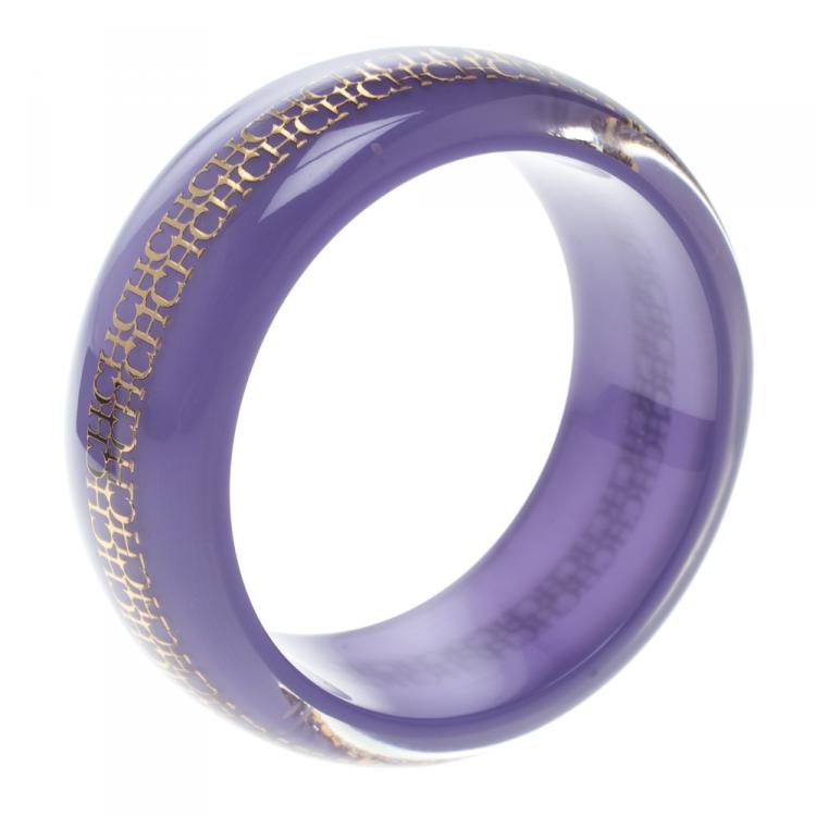Pre Owned CH Carolina Herrera Purple Resin Gold Tone Wide Bangle Bracelet 20cm