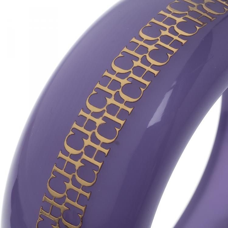 Pre Owned CH Carolina Herrera Purple Resin Gold Tone Wide Bangle Bracelet 20cm