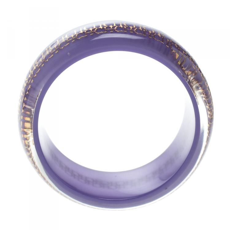 Pre Owned CH Carolina Herrera Purple Resin Gold Tone Wide Bangle Bracelet 20cm