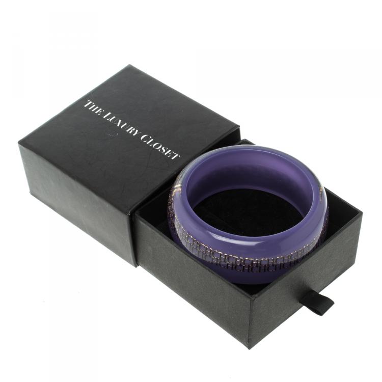 Pre Owned CH Carolina Herrera Purple Resin Gold Tone Wide Bangle Bracelet 20cm