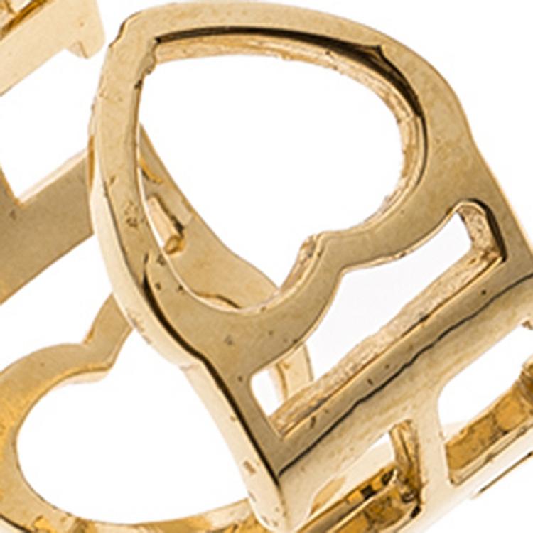 Pre Owned CH Carolina Herrera Logo Heart Gold Tone Hoop Earrings