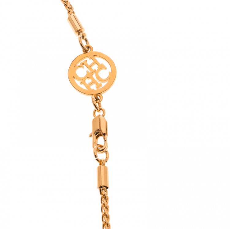 Pre Owned CH Carolina Herrera Shark Tooth Gold Tone Pendant Necklace