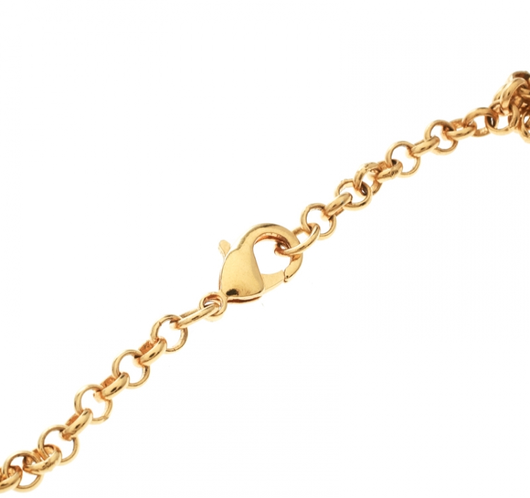 Pre Owned CH Carolina Herrara Faux Pearl Gold Tone Moving Charm Long Necklace