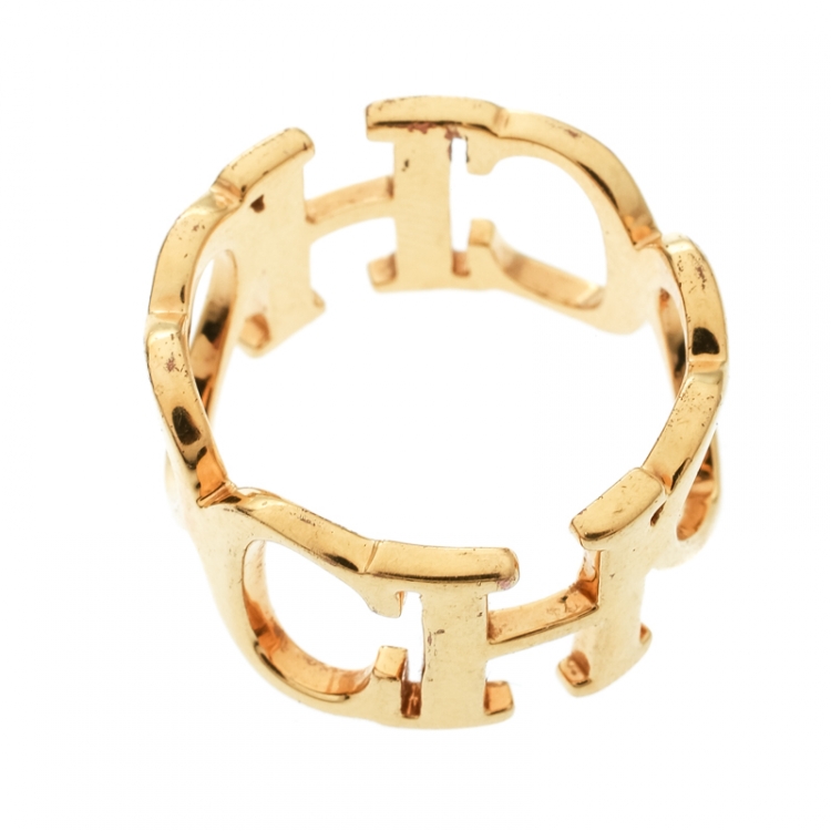 Pre Owned CH Carolina Herrera Gold Tone Band Ring Size 55
