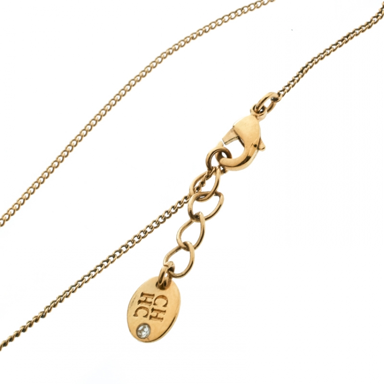 Pre Owned CH Carolina Herrera Gold Tone Medallion Pendant Necklace