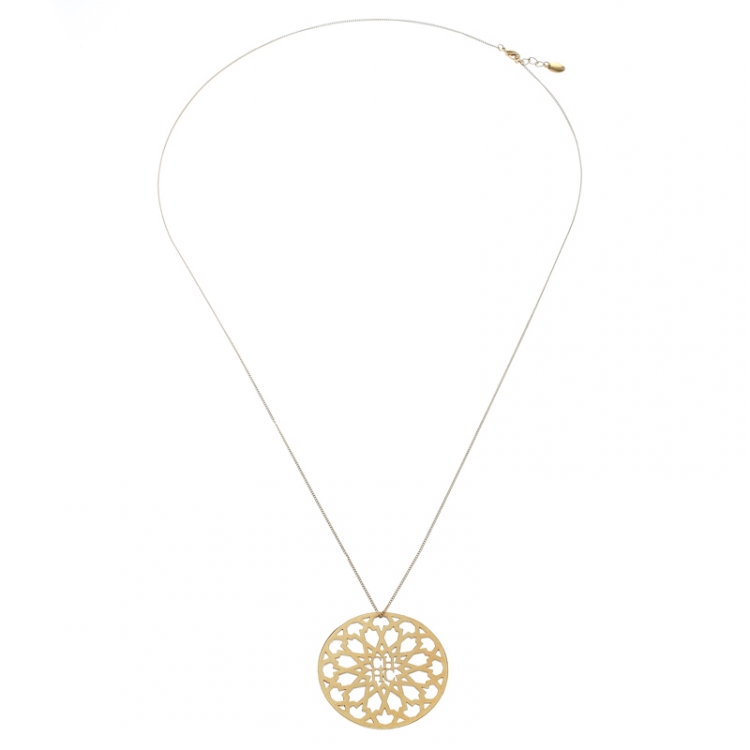 Pre Owned CH Carolina Herrera Gold Tone Medallion Pendant Necklace