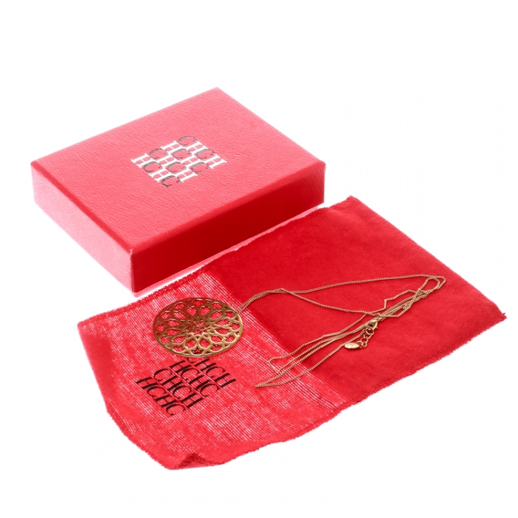 Pre Owned CH Carolina Herrera Gold Tone Medallion Pendant Necklace