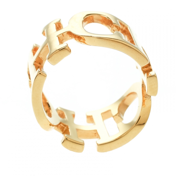 Pre Owned CH Carolina Herrera Gold Tone Band Ring Size 53