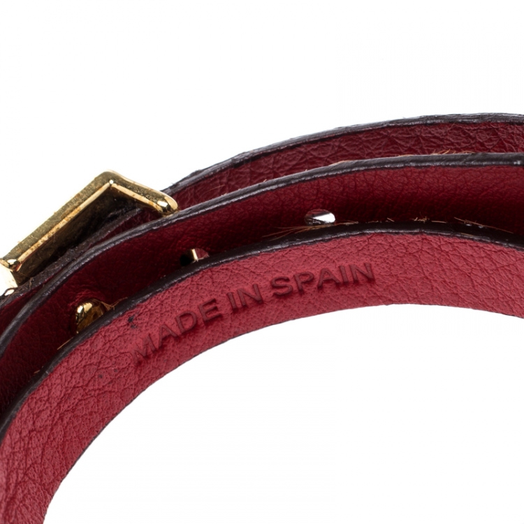 Pre Owned CH Carolina Herrera Leopard Print Leather Gold Tone Double Wrap Bracelet
