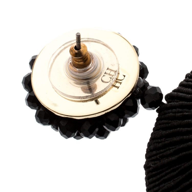 Pre Owned CH Carolina Herrera Black Crystal Studded Monaco Drop Earrings 