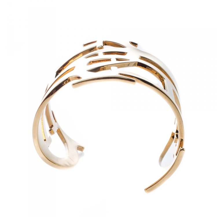 Pre Owned CH Carolina Herrera Initial Gold Tone Wide Open Cuff Bracelet