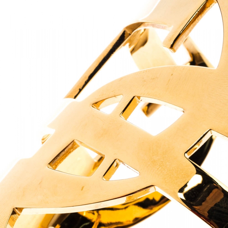 Pre Owned CH Carolina Herrera Initial Gold Tone Wide Open Cuff Bracelet