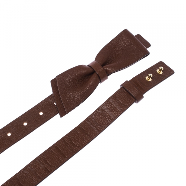 Pre Owned Carolina Herrera Brown Leather Bow Belt 80CM
