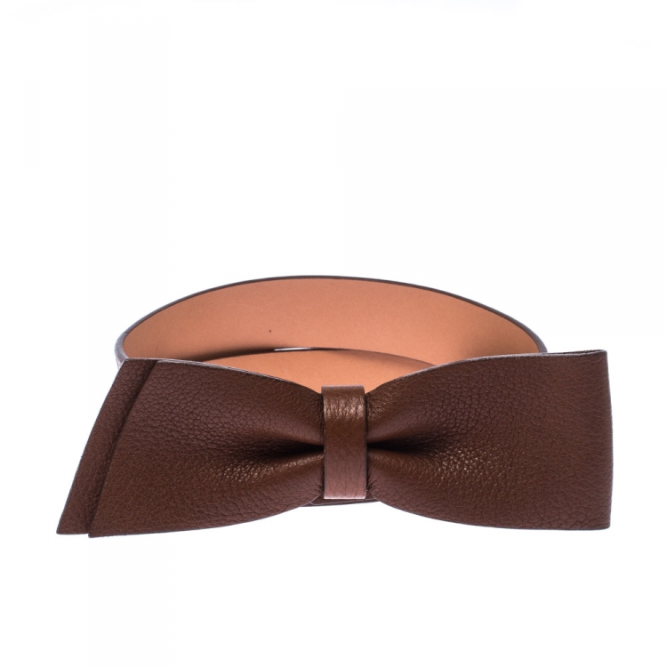 Pre Owned Carolina Herrera Brown Leather Bow Belt 80CM