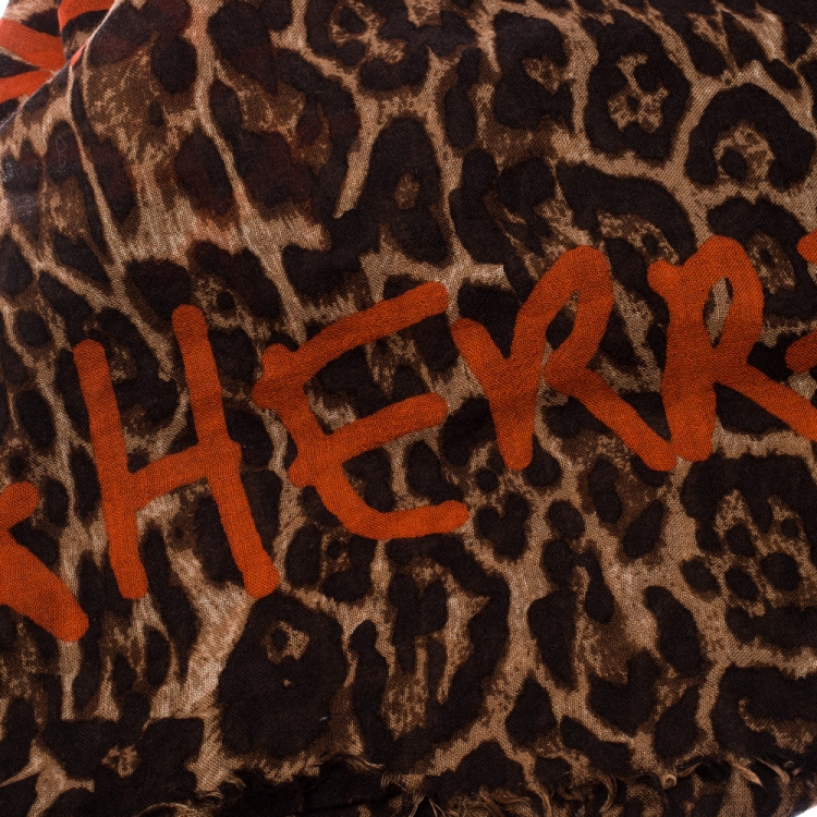 Pre Owned Carolina Herrera Brown Leopard Print Cashmere & Silk Blend Scarf