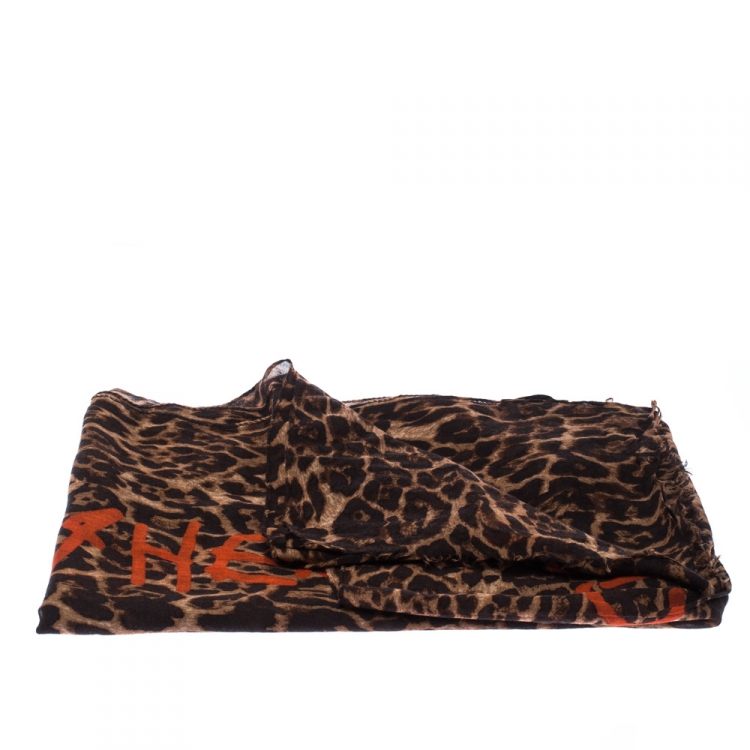 Pre Owned Carolina Herrera Brown Leopard Print Cashmere & Silk Blend Scarf