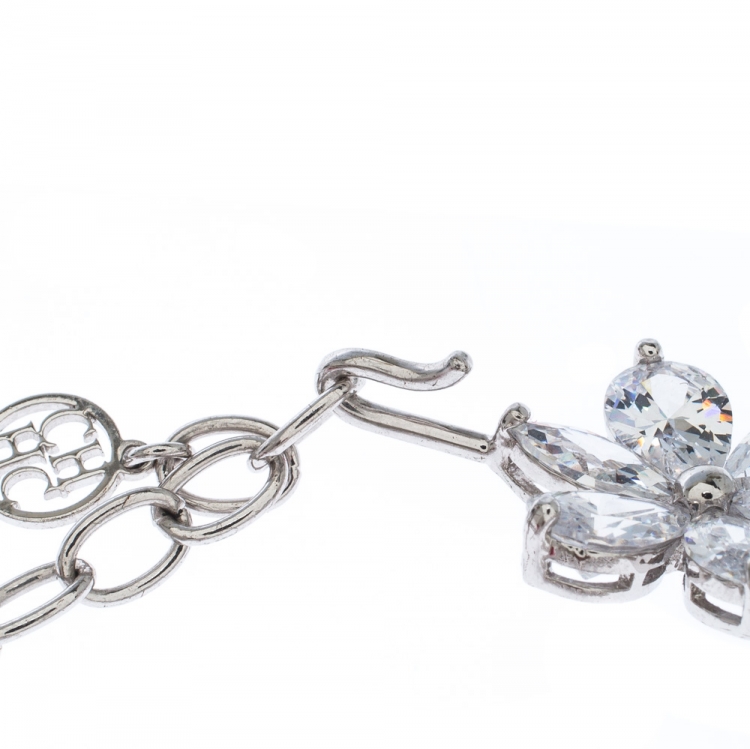 Pre Owned CH Carolina Herrera Crystal Jasmine Collection Silver Tone Hook Bracelet