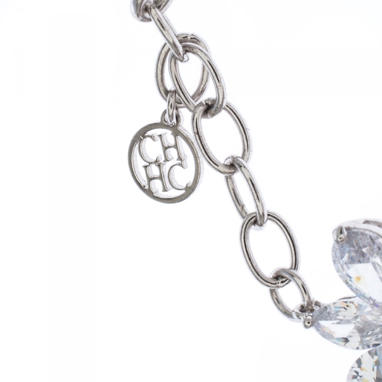 Pre Owned CH Carolina Herrera Crystal Jasmine Collection Silver Tone Hook Bracelet
