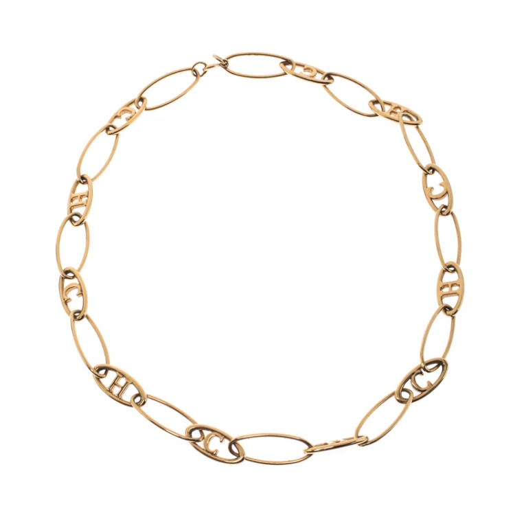 Pre Owned CH Carolina Herrera Gold Tone Chain Link Necklace