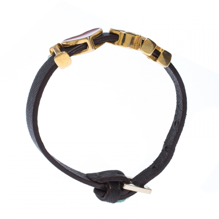 CH Carolina Herrera Brown Leather Gold Tone Wrap Bracelet CH Carolina  Herrera | TLC