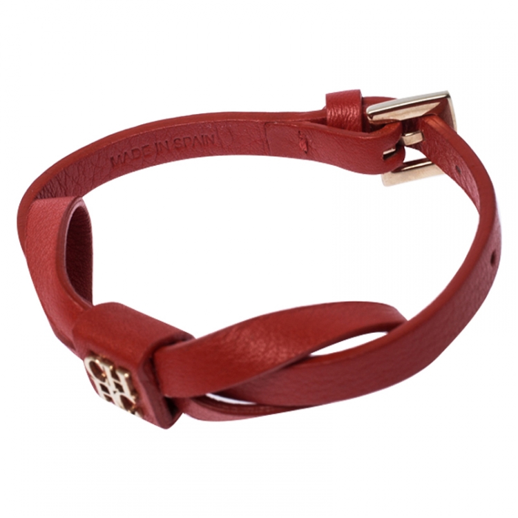 Pre Owned CH Carolina Herrera Red Leather Ribbon Bracelet 