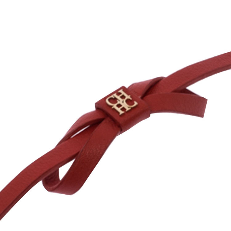Pre Owned CH Carolina Herrera Red Leather Ribbon Bracelet 