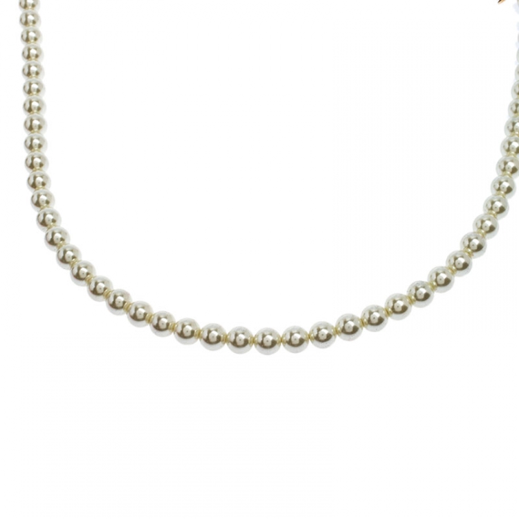 Pre Owned CH Carolina Herrera Logo Faux Pearl Long Strand Necklace