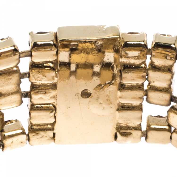 Pre Owned CH Carolina Herrera Multicolor Crystal Gold Tone Band Ring Size 58