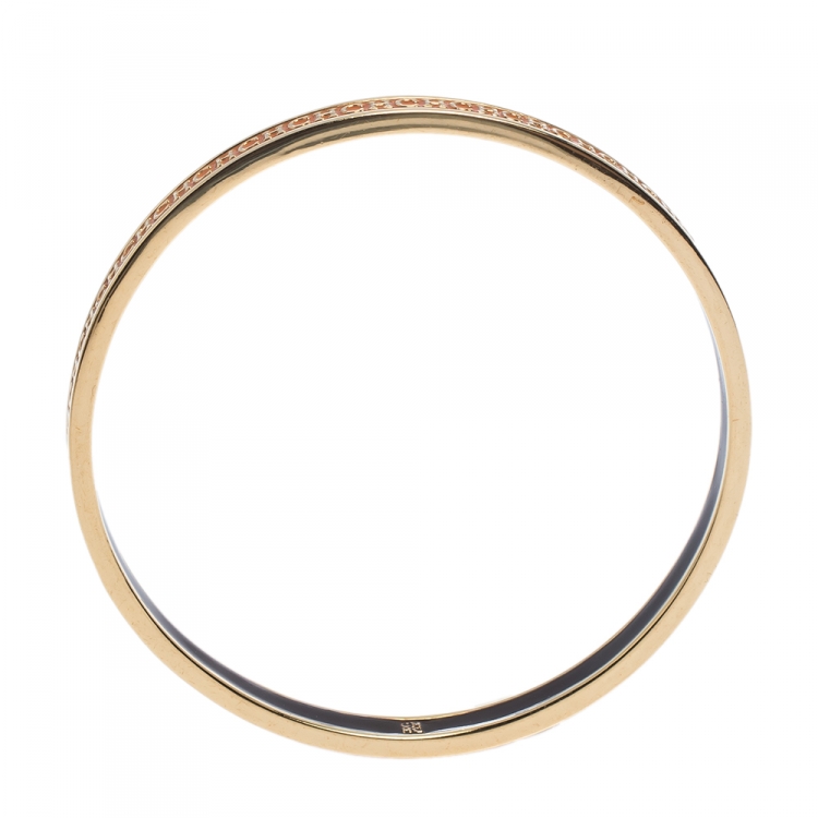 Pre Owned CH Carolina Herrera Logo Enamel Gold Tone Narrow Bangle Bracelet