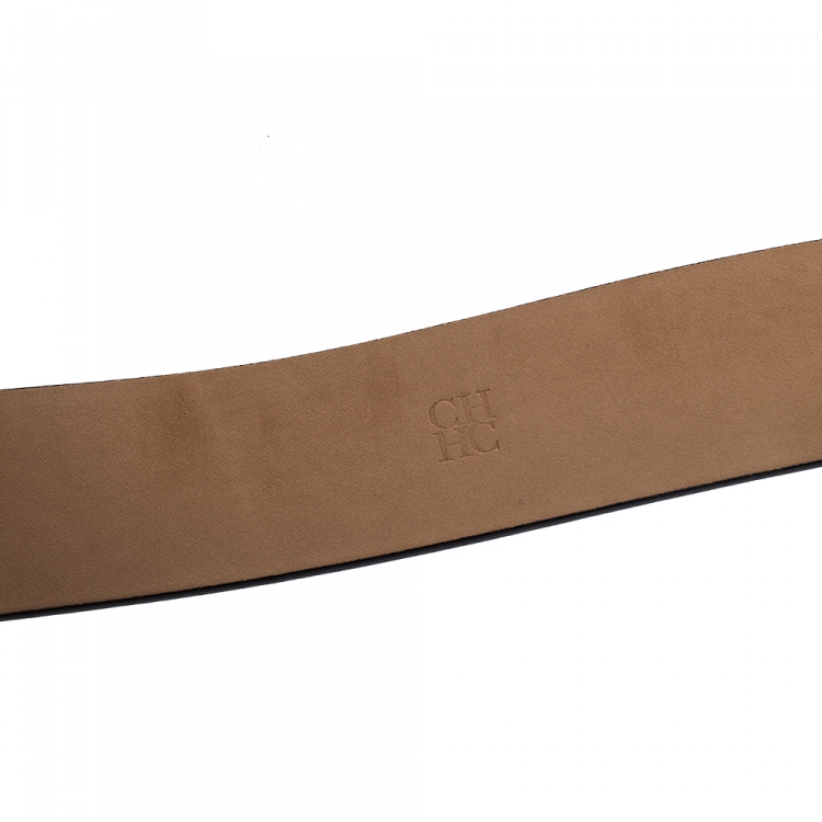 Pre Owned Carolina Herrera Black Leather CHHC Buckle Belt 95CM